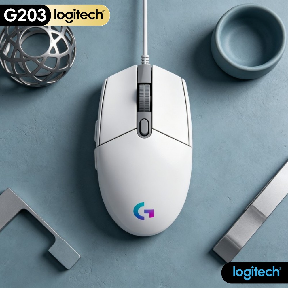 Logitech Mouse G203 - ماوس ألعاب لوجيتك G203 سلكي بقاعدة